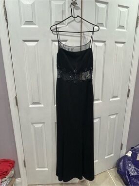 Dave & Johnny Black Beaded Backless Evening Gown